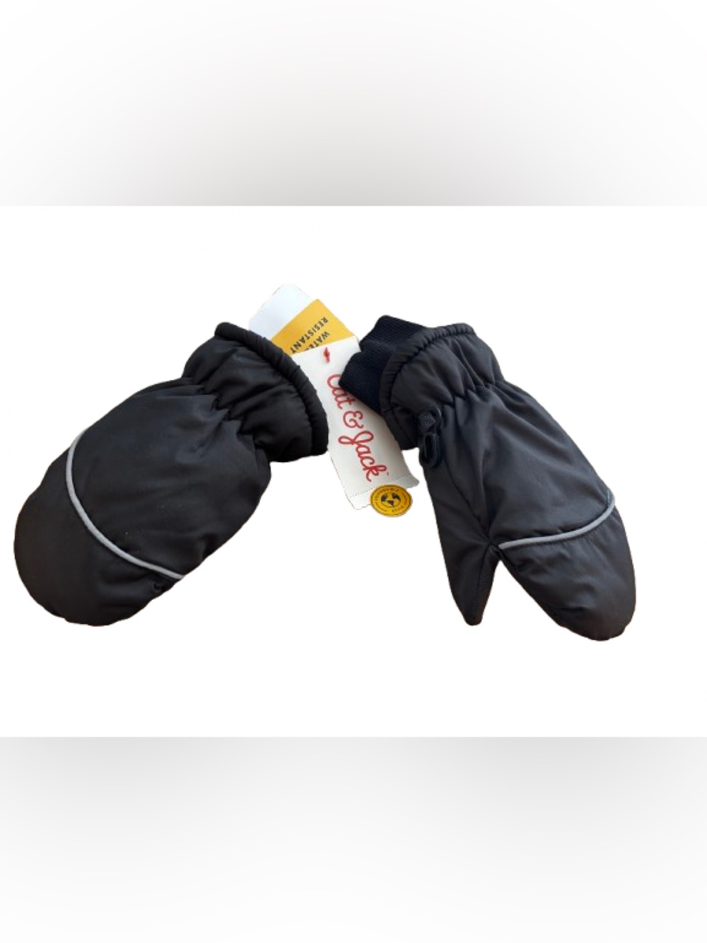 Cat & Jack Black Kids Winter Mittens with Knit Cuffs
